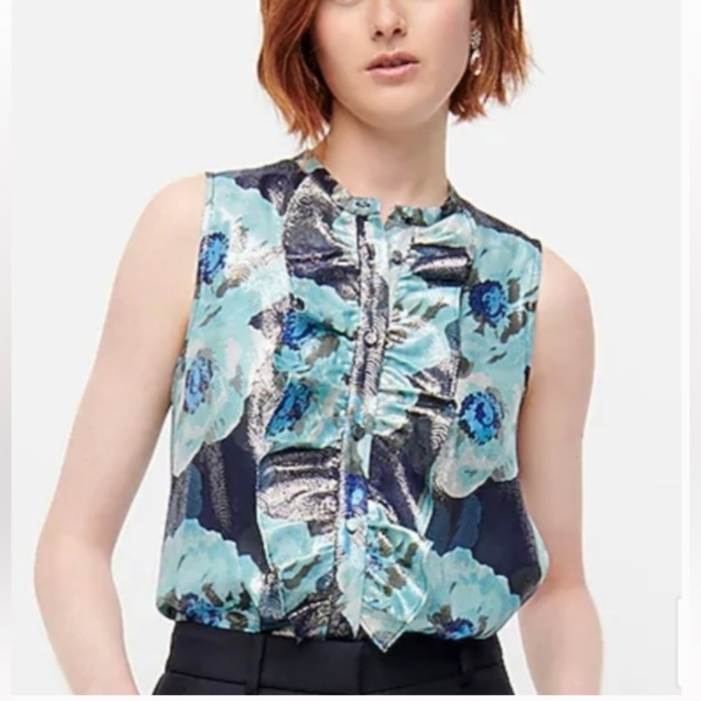 J. Crew metallic floral ruffle blouse. Worn once. 118 retail‎